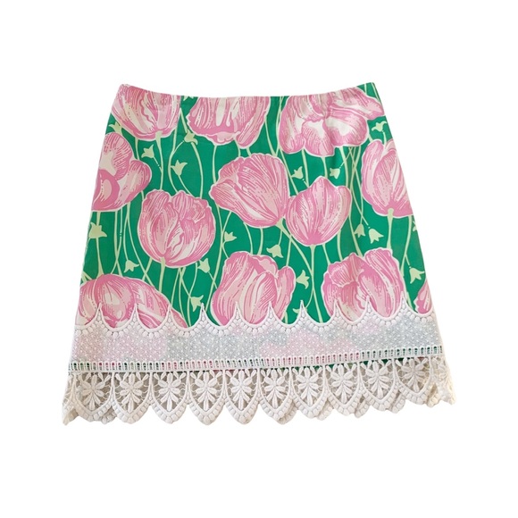 Lilly Pulitzer Dresses & Skirts - Lilly Pulitzer Vintage Tulip Print Lace Trimmed Skirt 6
